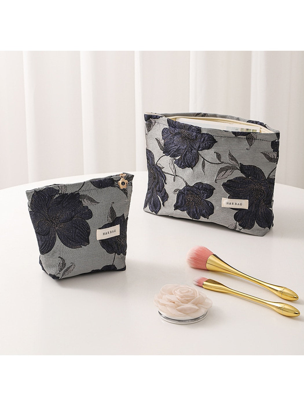 Cosbai - Dark Blue Floral Makeup Organizer Bag