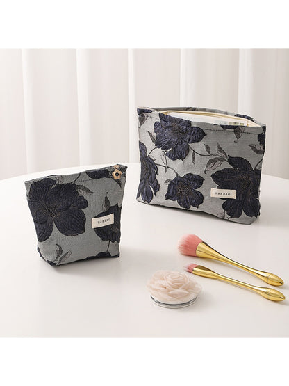 Cosbai - Dark Blue Floral Makeup Organizer Bag