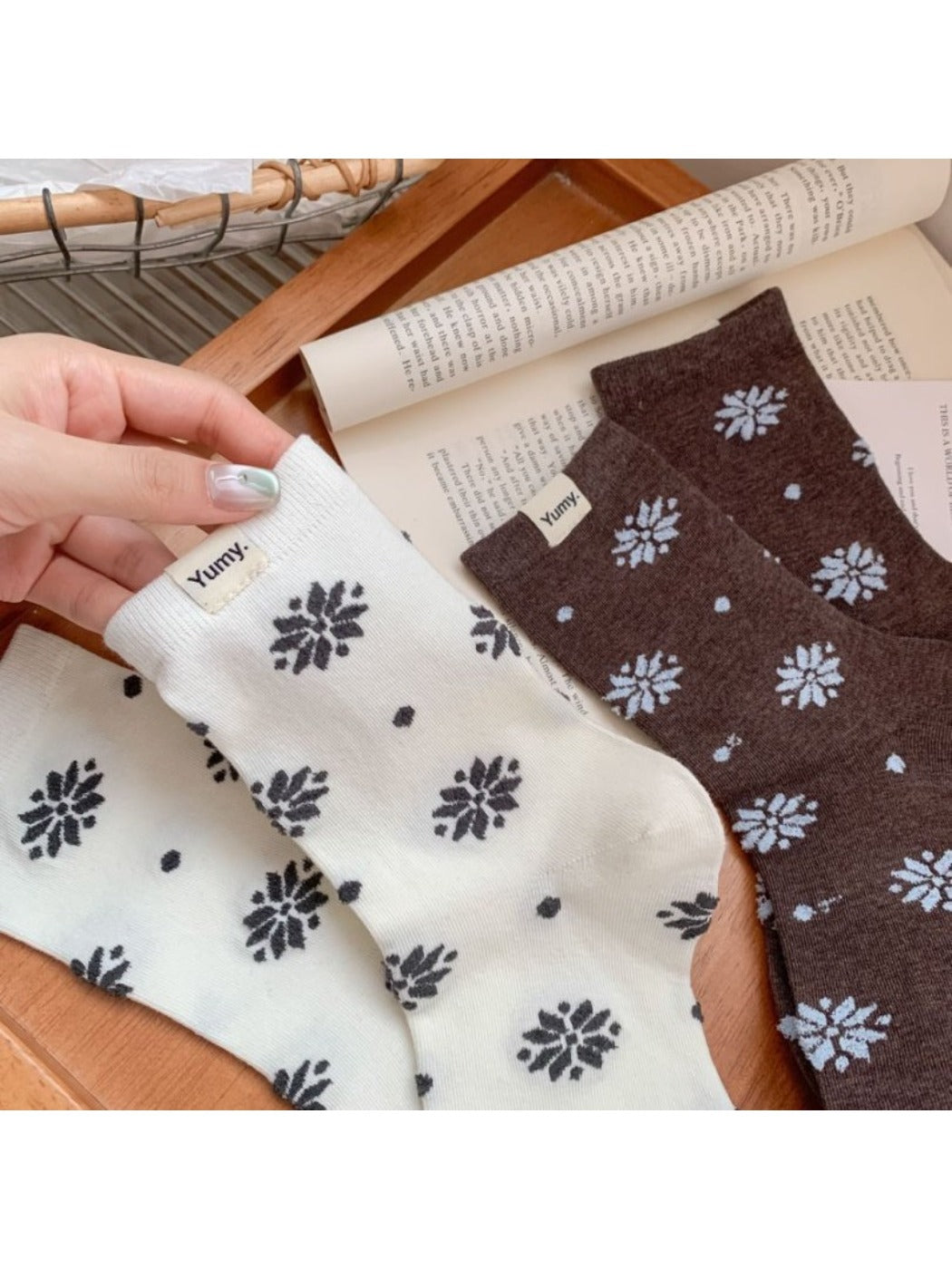 Rufia - Mid-Calf Winter Socks with Snowflake & Dots Patterns