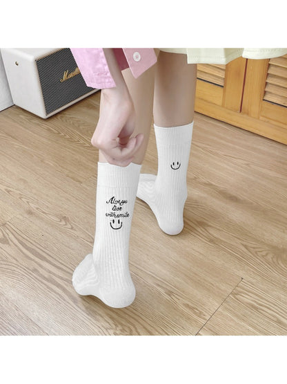 Rufia - Smiley Face Rib Knit Crew Socks