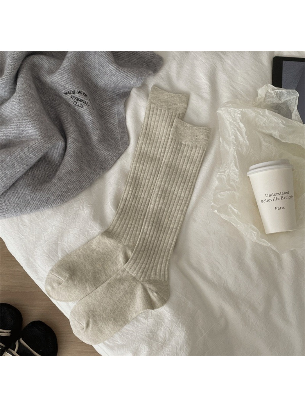 Rufia Ribbed White Slouch Socks product image