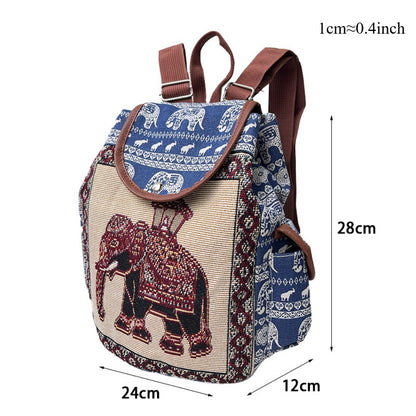 Cosbai - Vintage Elephant Embroidery Backpack - Practical & Unique