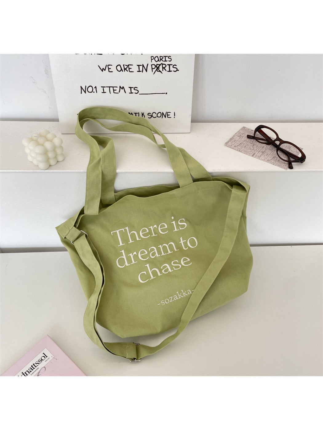 Cosbai - Korean Letter Canvas Tote Bag for Women
