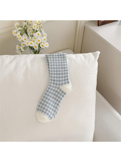 Rufia - Classic Bow and Plaid Pattern Crew Socks