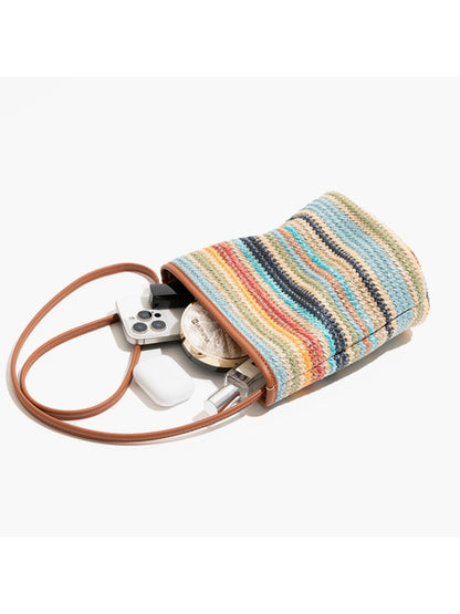 Cosbai - Playful Rainbow Striped Color-Block Bucket Bag