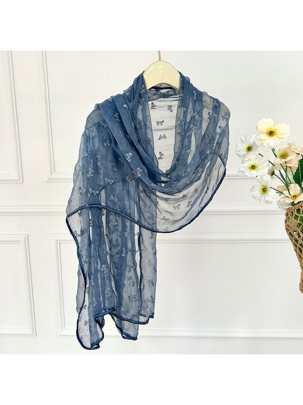 Scarvii - Bow Textured Long Wrap Fashion Scarf