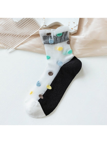 Rufia - Polka Dot Ruffle Trim Sheer Crew Socks