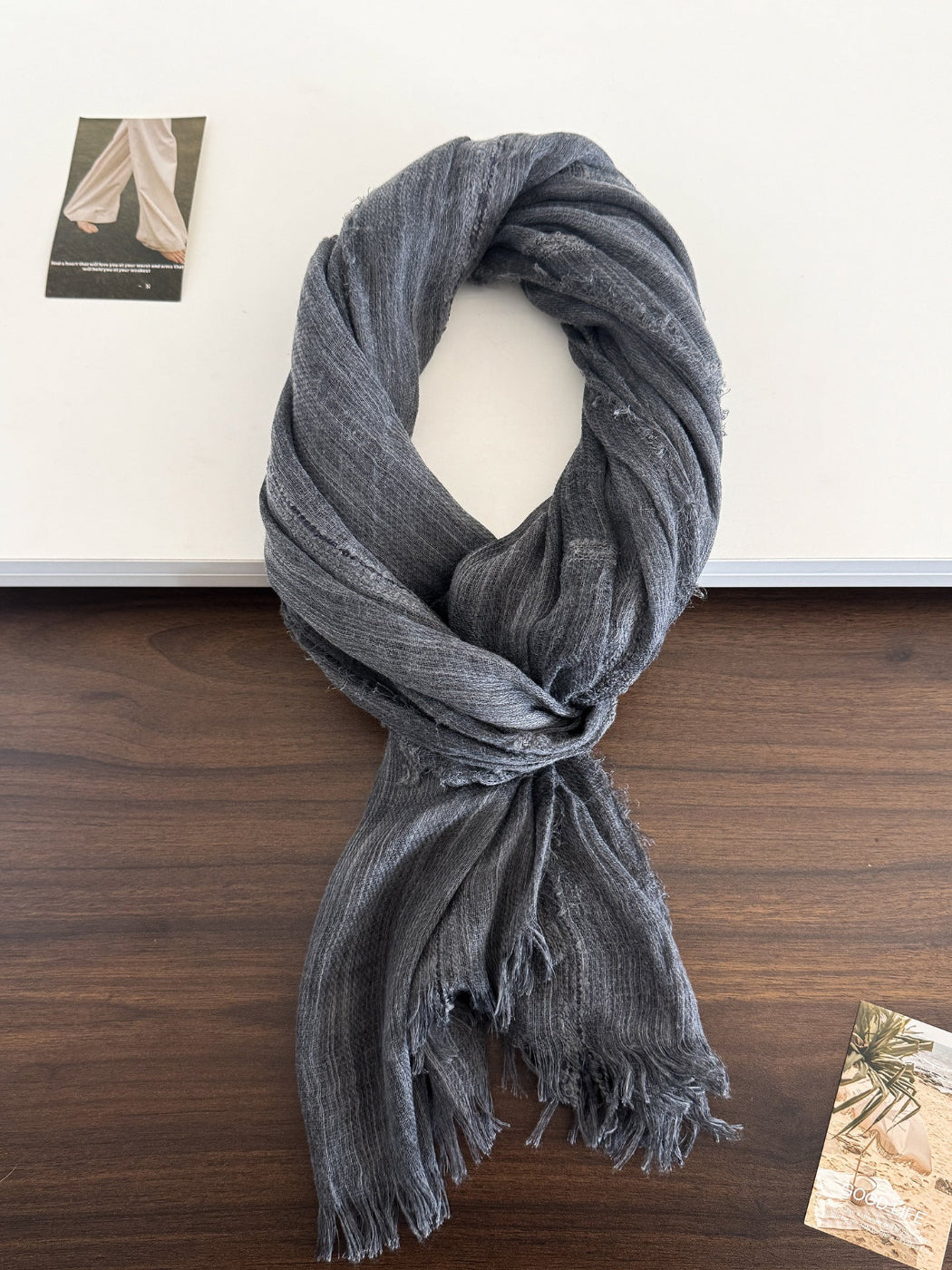 Scarvii - Gauzy Openwork Stripe Fringed Scarf