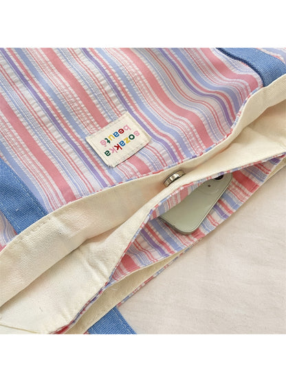 Cosbai - Colorful Stripe Shoulder Tote