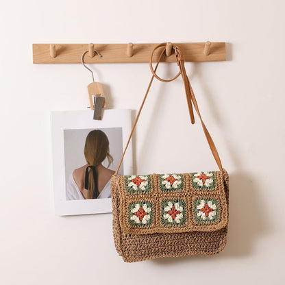 Cosbai - Crochet Granny Squares Boho Brown Crossbody Bag