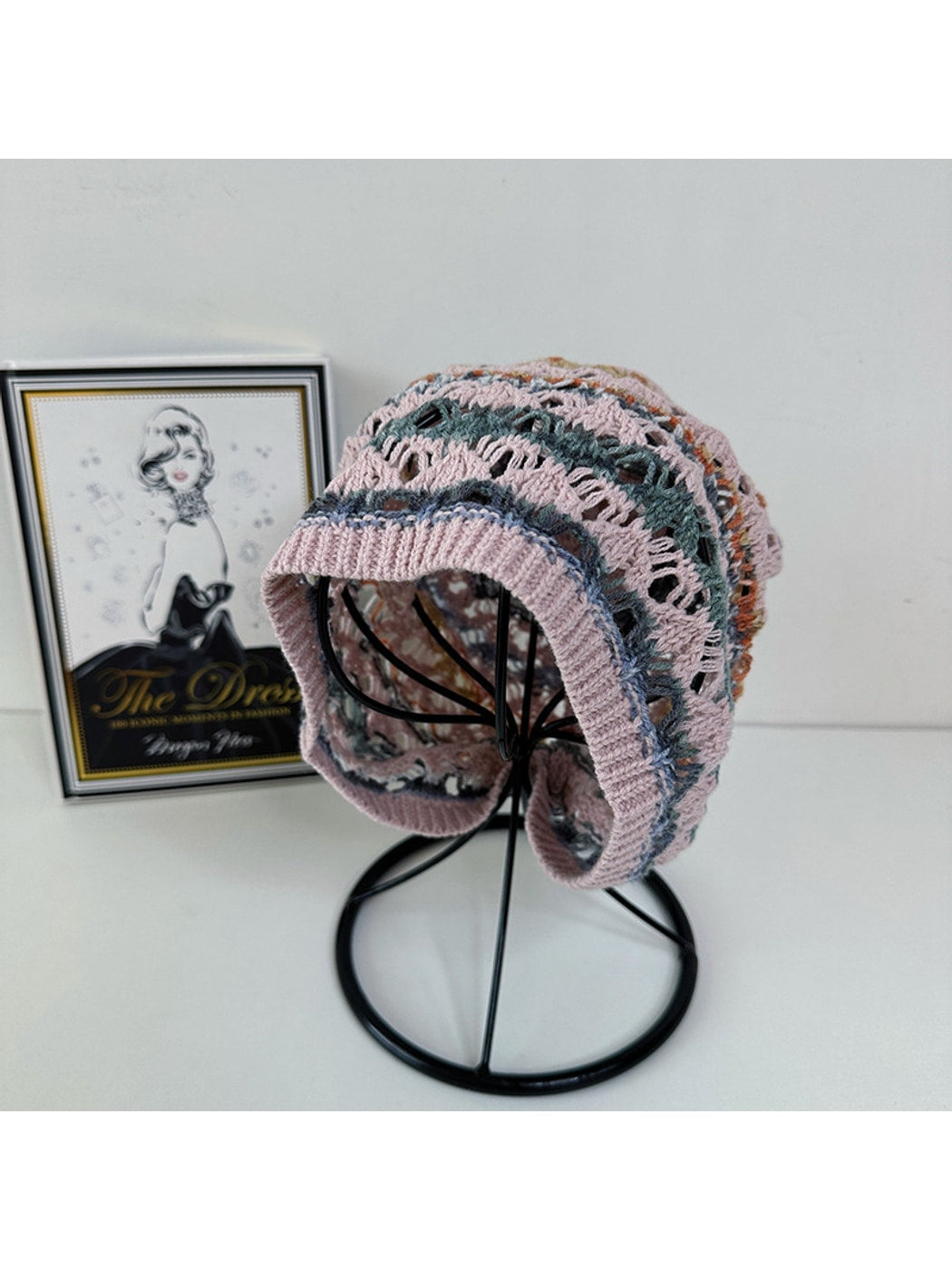 Haila - Retro Striped Cutout Knit Beanie