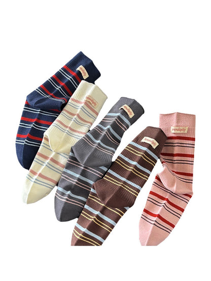 Rufia - Retro Stripe Letter Mid-Calf Socks