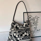 Cosbai - Embroidered Flower Shoulder Tote Bag - Basic & Simple