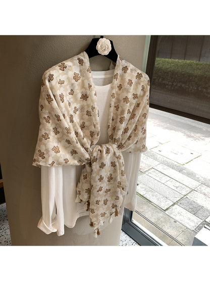 Scarvii - Floral Plain Weave Tassel Edge Shawl