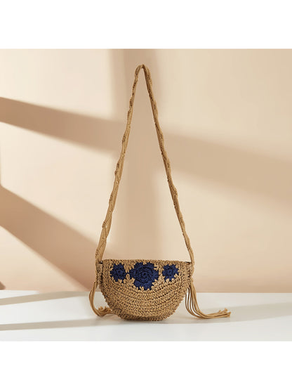 Cosbai - Floral Fringe Straw Crossbody Bag - image 4
