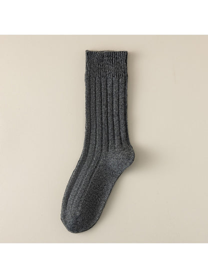 Rufia - Solid Color Ribbed Casual Crew Socks