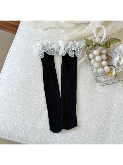 Rufia - Retro Lace Ruffle Trim Openwork Crew Socks