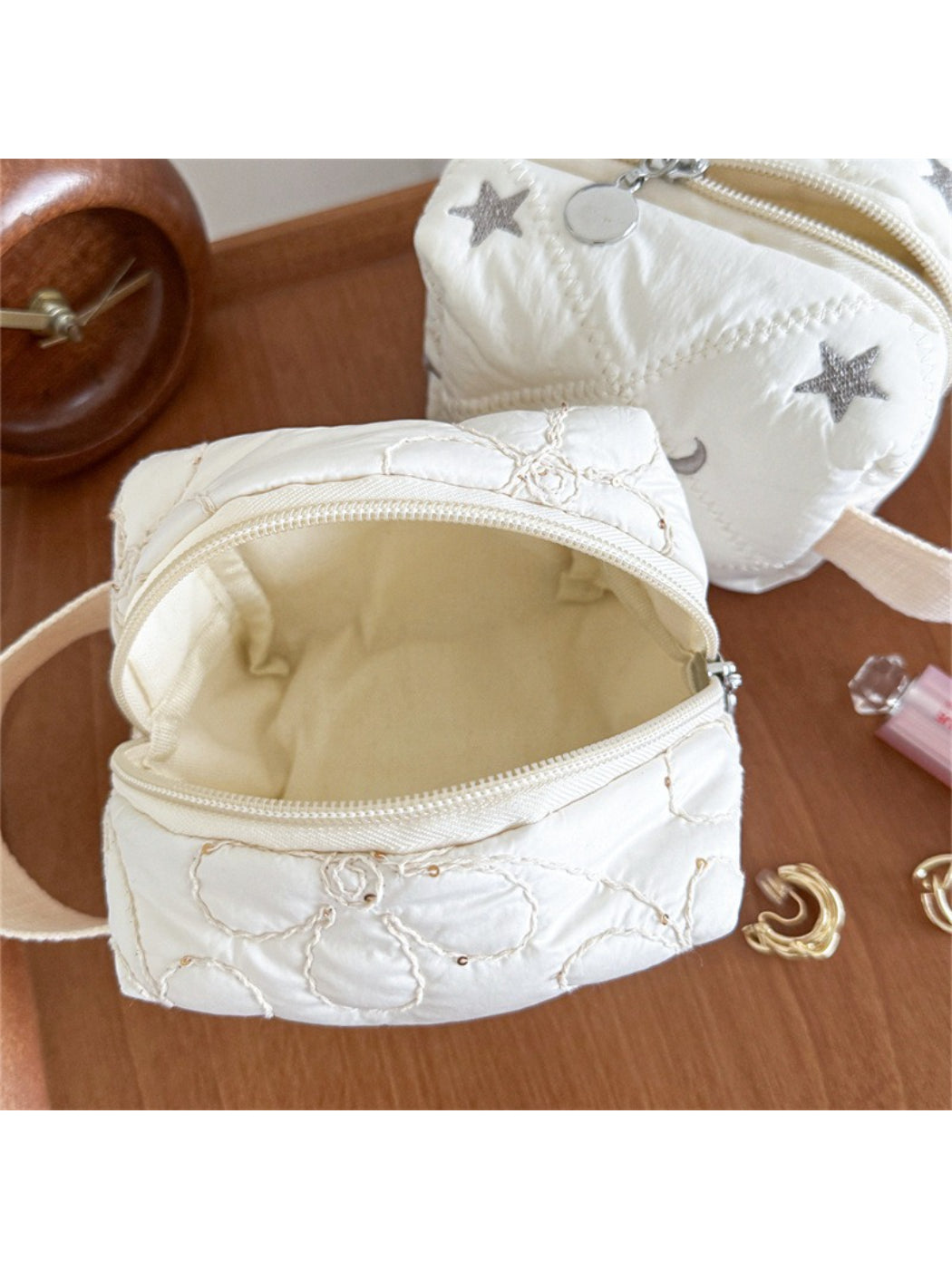 Cosbai soft handle cosmetic bag shown with handle folded down