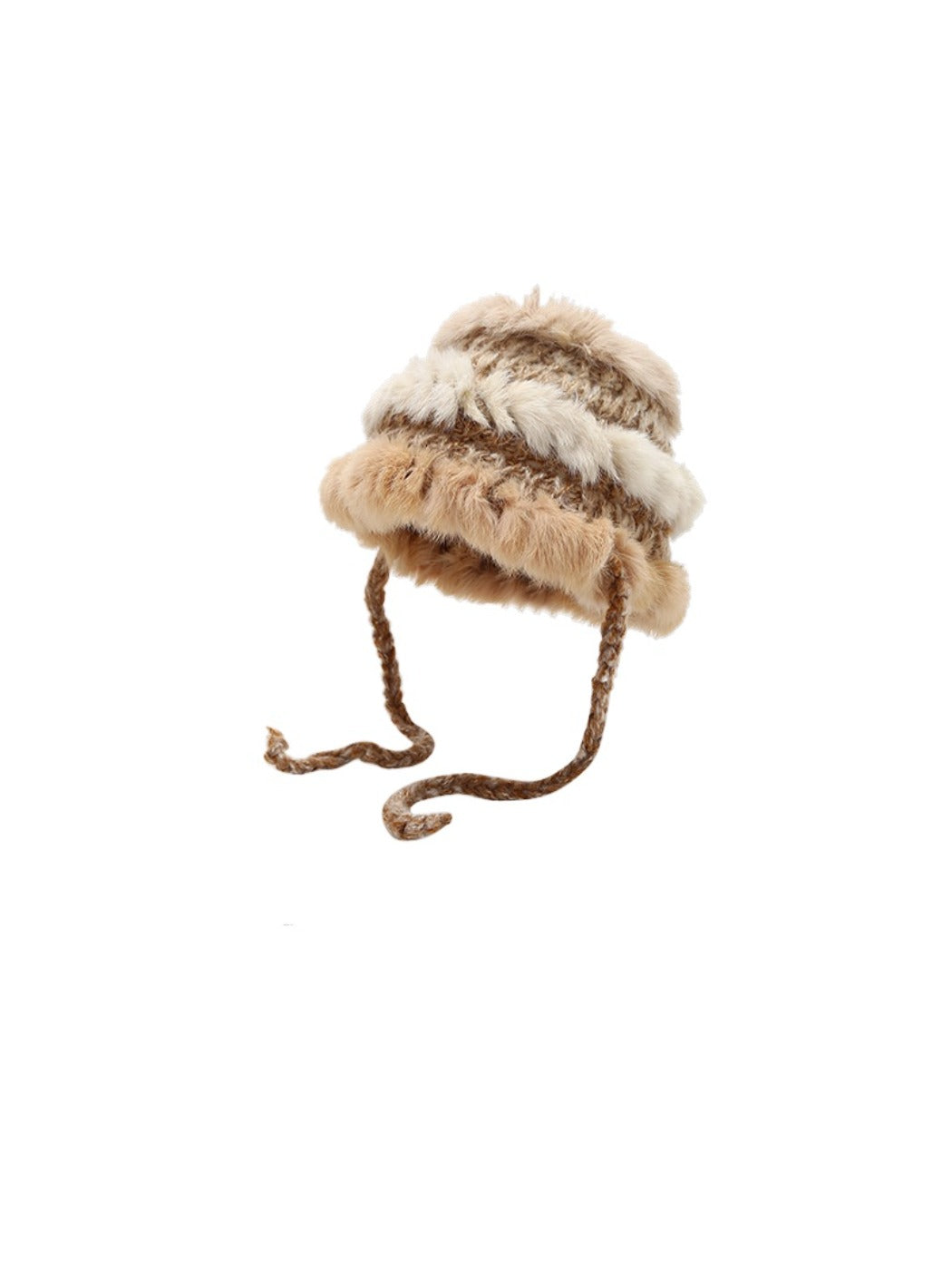 Haila Color Block Earflap Tie Beanie hat shape