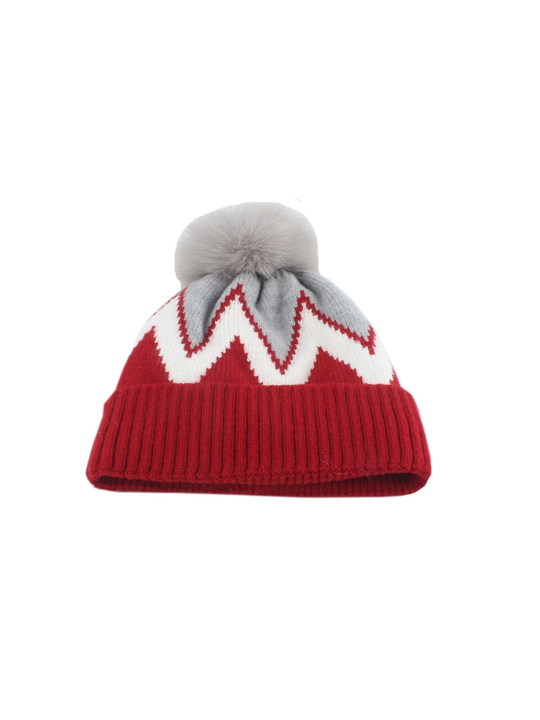 Haila - Zigzag Pattern Round Top Knit Beanie