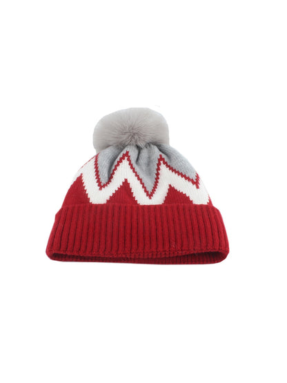 Haila - Zigzag Pattern Round Top Knit Beanie