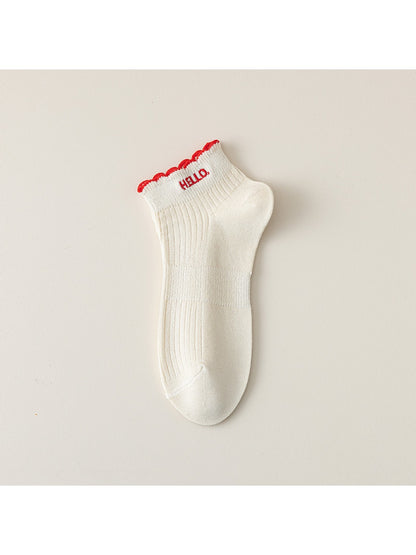 Rufia - Letter Print Ruffle Ankle Socks