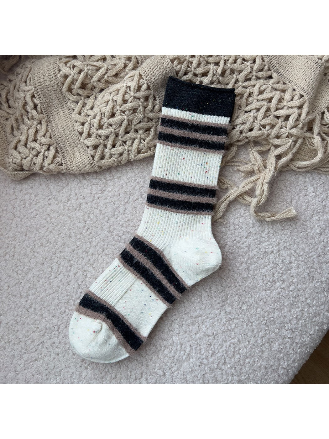 Rufia - Striped Speckled Casual Crew Socks