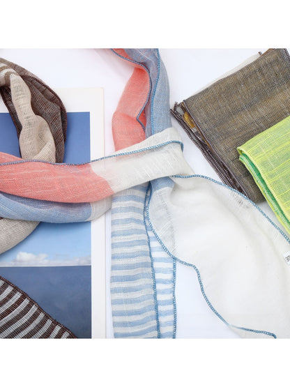 Scarvii - Striped Color Block Narrow Long Scarf