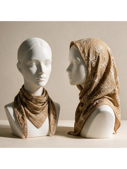 Scarvii - Embroidered Daisy Vine Triangle Scarf