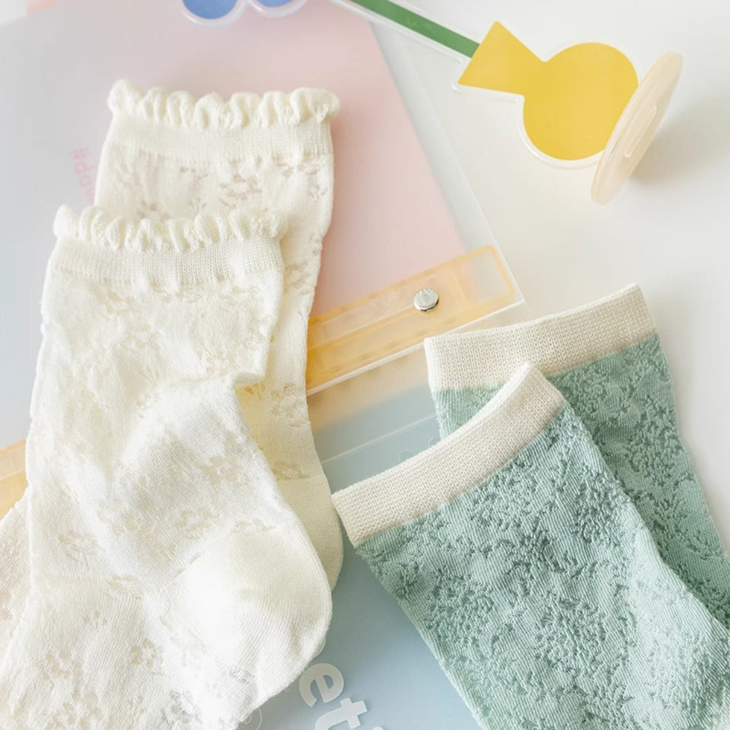 Rufia - Delicate Floral Mid-Calf Mesh Socks -Thin & Breathable