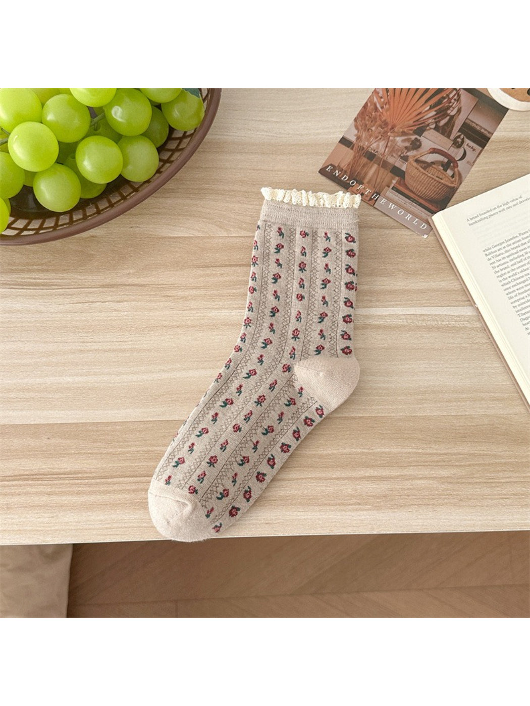 Rufia - Dainty Blossom Lace Accent Crew Socks