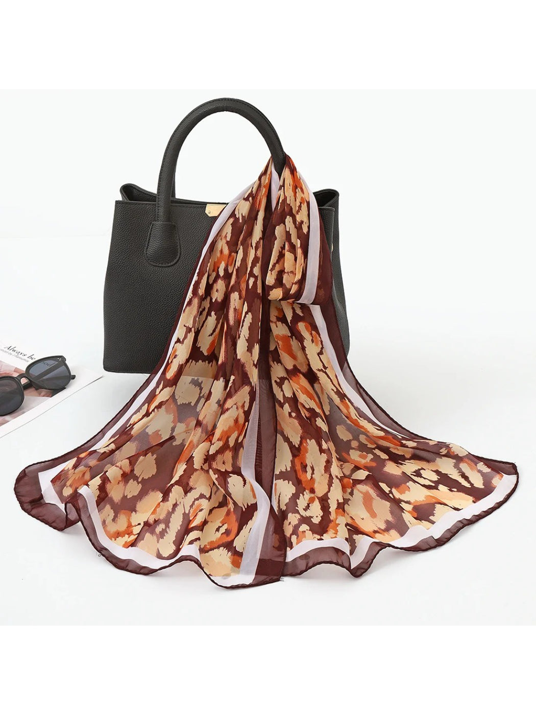 Scarvii - Women’s Abstract Botanical Chiffon Scarf