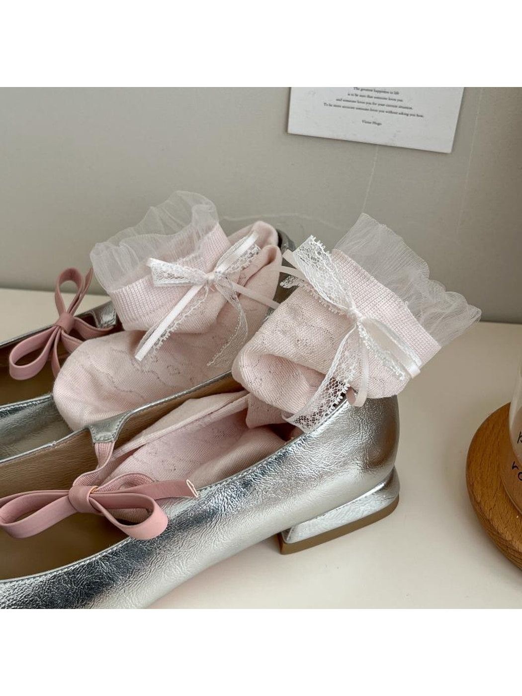 Rufia - Sweet Style Pink and White Crew Socks