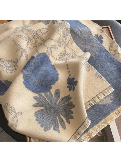 Scarvii - Botanical Floral Two Tone Long Scarf
