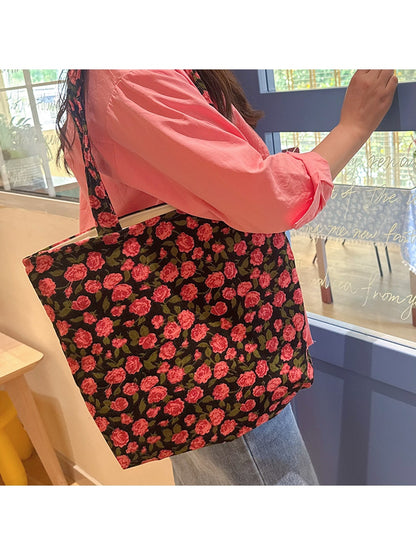 Cosbai - Rose Theme Casual Zipper Crossbody Bag