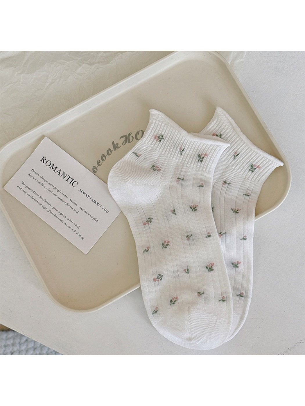 Rufia - Floral Pattern Roll Top Ankle Socks