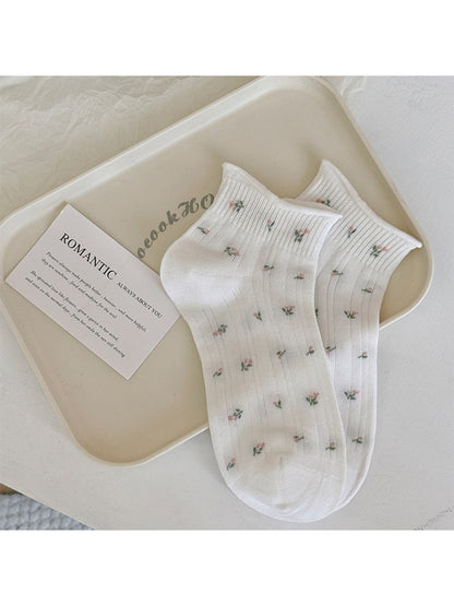 Rufia - Floral Pattern Roll Top Ankle Socks
