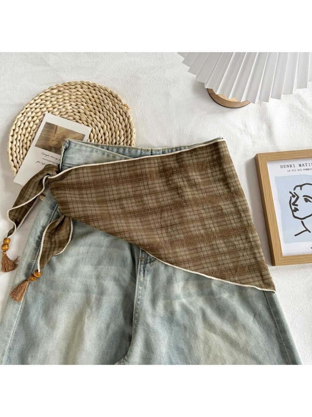 Scarvii - Simple Plaid Tassel Triangle Bandana