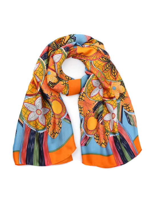Scarvii – Abstract Bloom and Stripe Print Long Scarf
