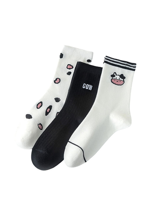 Rufia - Cartoon Cow Theme Casual Crew Socks