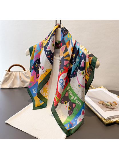 Scarvii Cartoon Cat Print Square Scarf