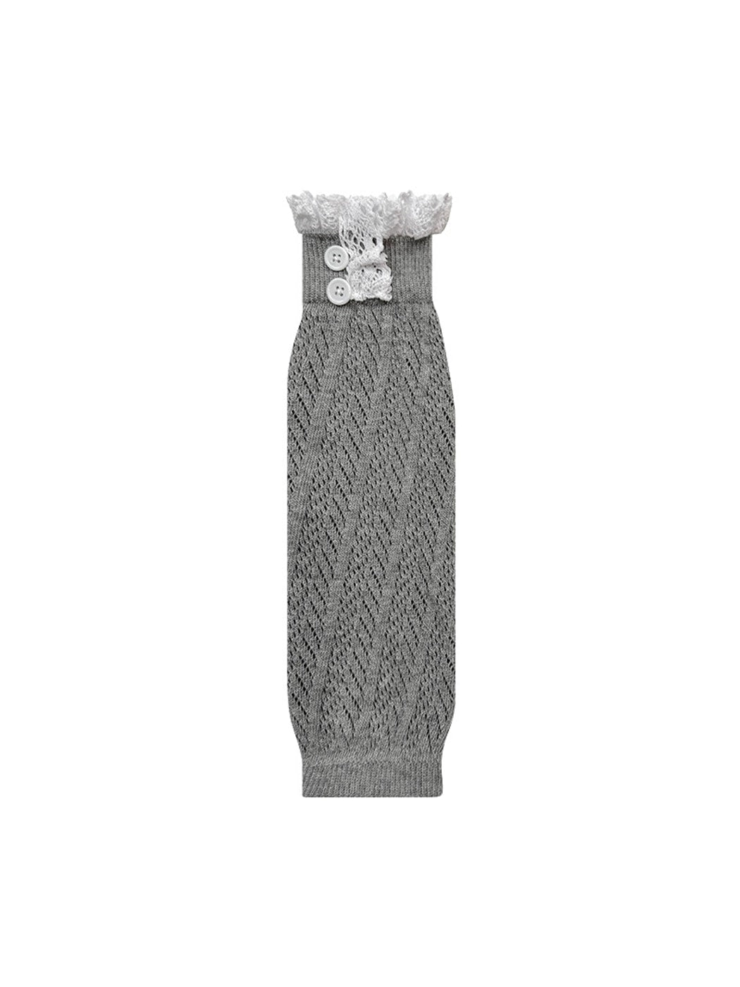Cozyra - Lace-Trim Cable-Knit Button Leg Warmers