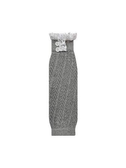 Cozyra - Lace-Trim Cable-Knit Button Leg Warmers