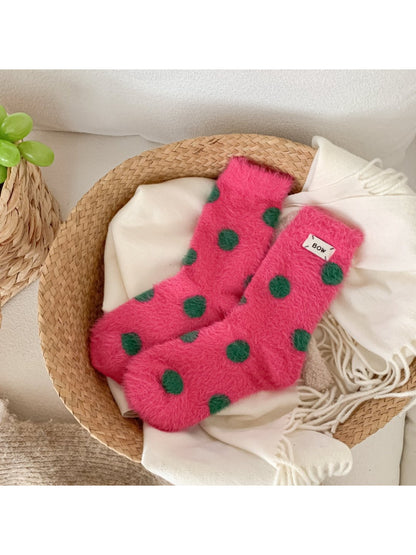 Rufia - Fuzzy Polka Dot Cozy Crew Socks