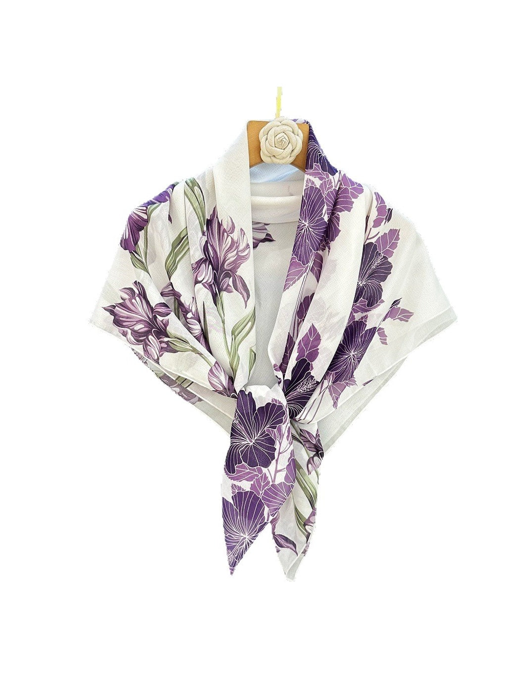 Scarvii - Elegant Purple Floral Print Square Scarf