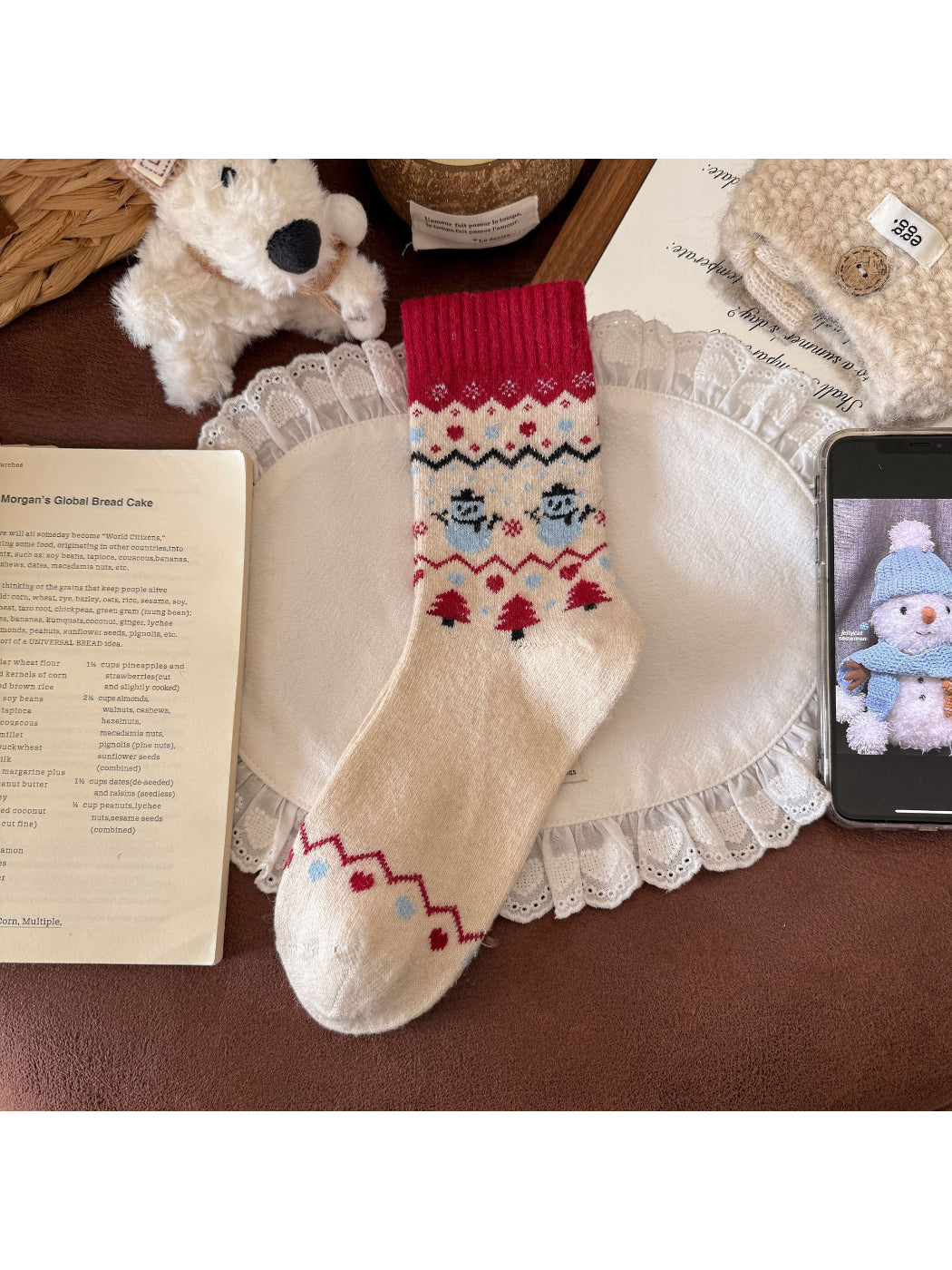 Rufia - Winter Snowman Pattern Crew Socks