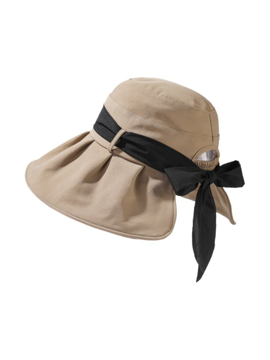 Close-up of pleated brim and fabric texture on Haila bow back hat