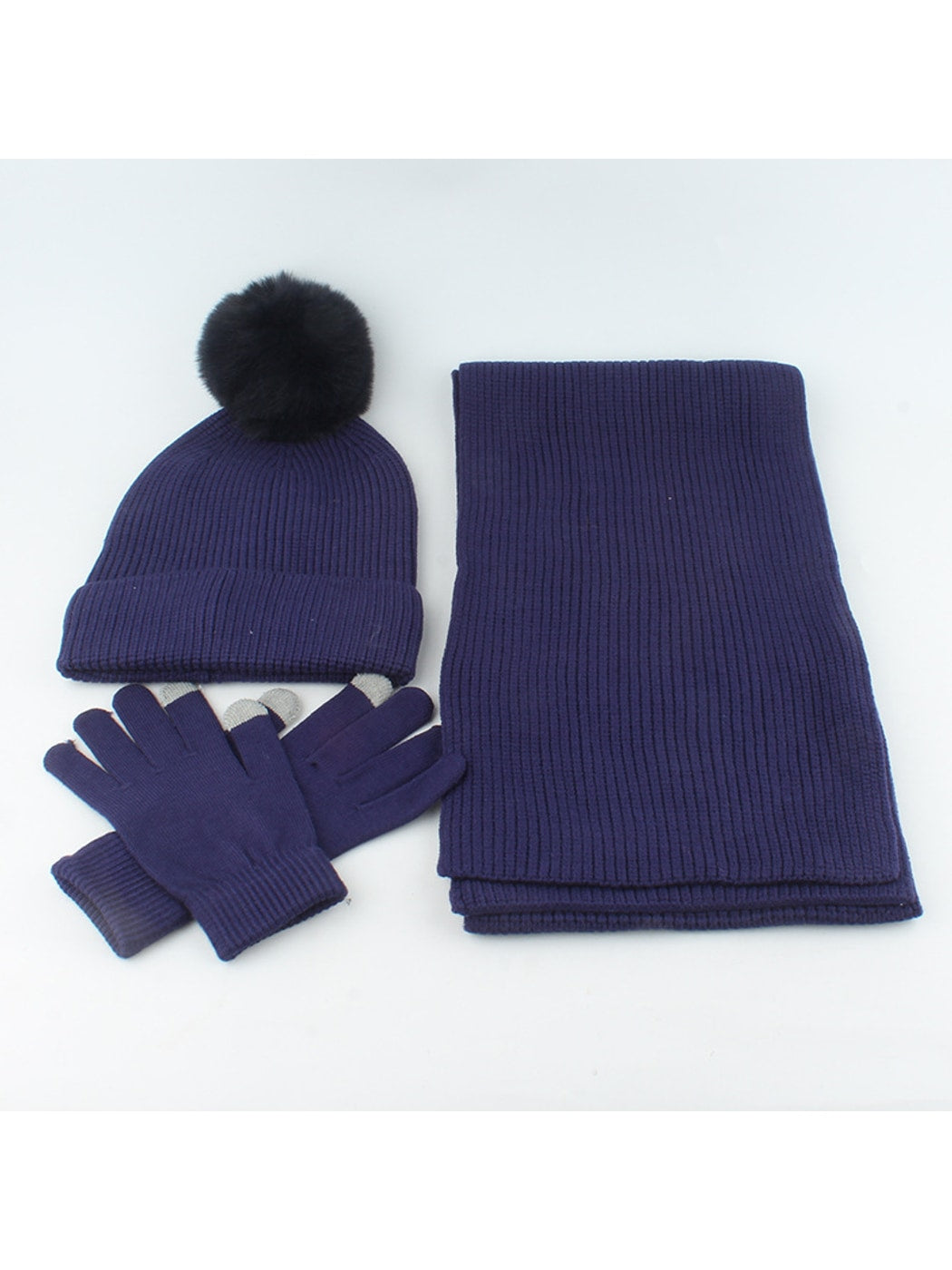Haila - Solid Color Beanie Scarf Gloves Set