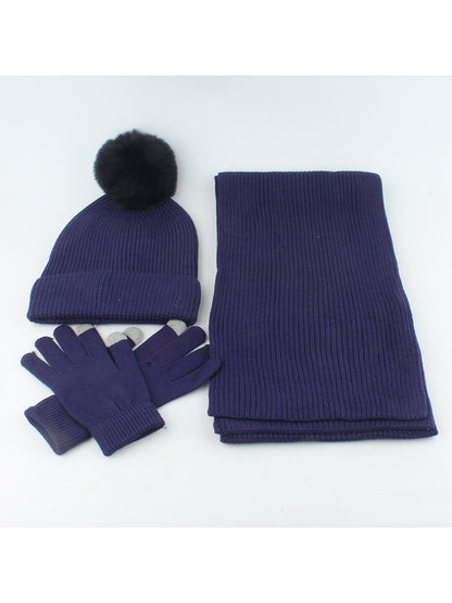 Haila - Solid Color Beanie Scarf Gloves Set