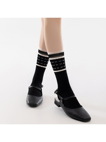 Rufia - Preppy Patchwork Pattern Crew Socks